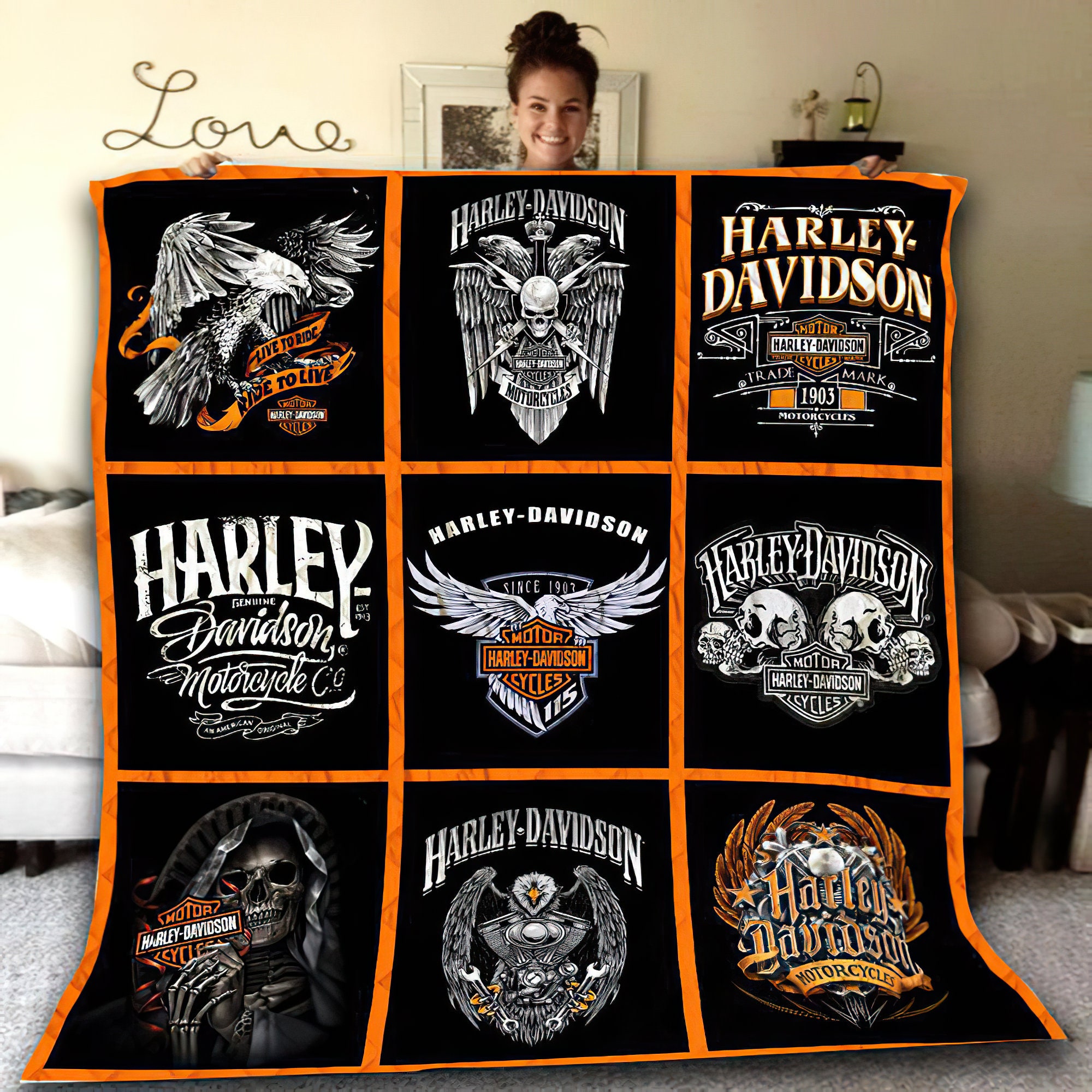 Harley Davidson Quilt Blanket Harley Davidson Fleece Blanket Etsy