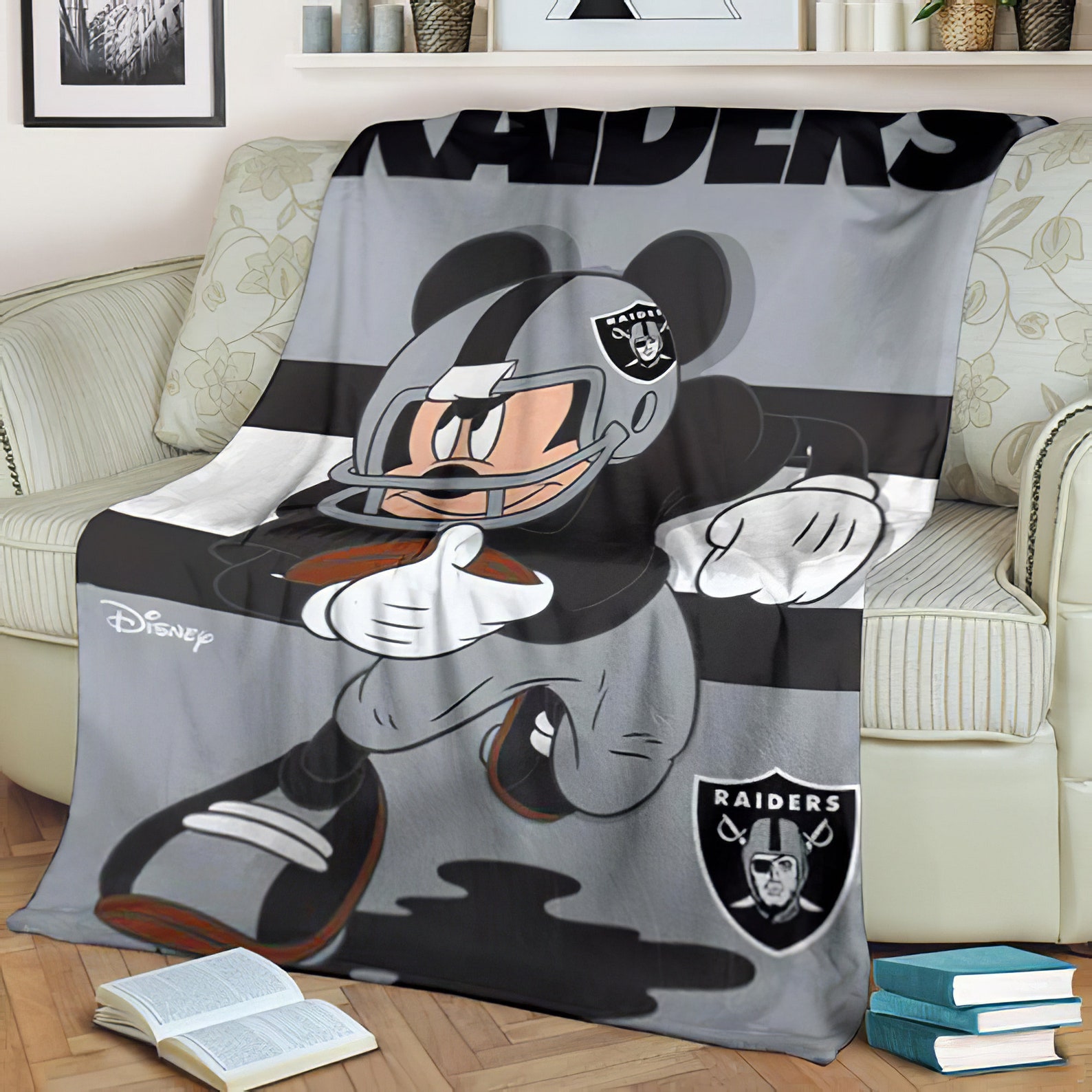 Mickey Plays Oakland Raiders Quilt Blanket Fan Made NFL Team Etsy