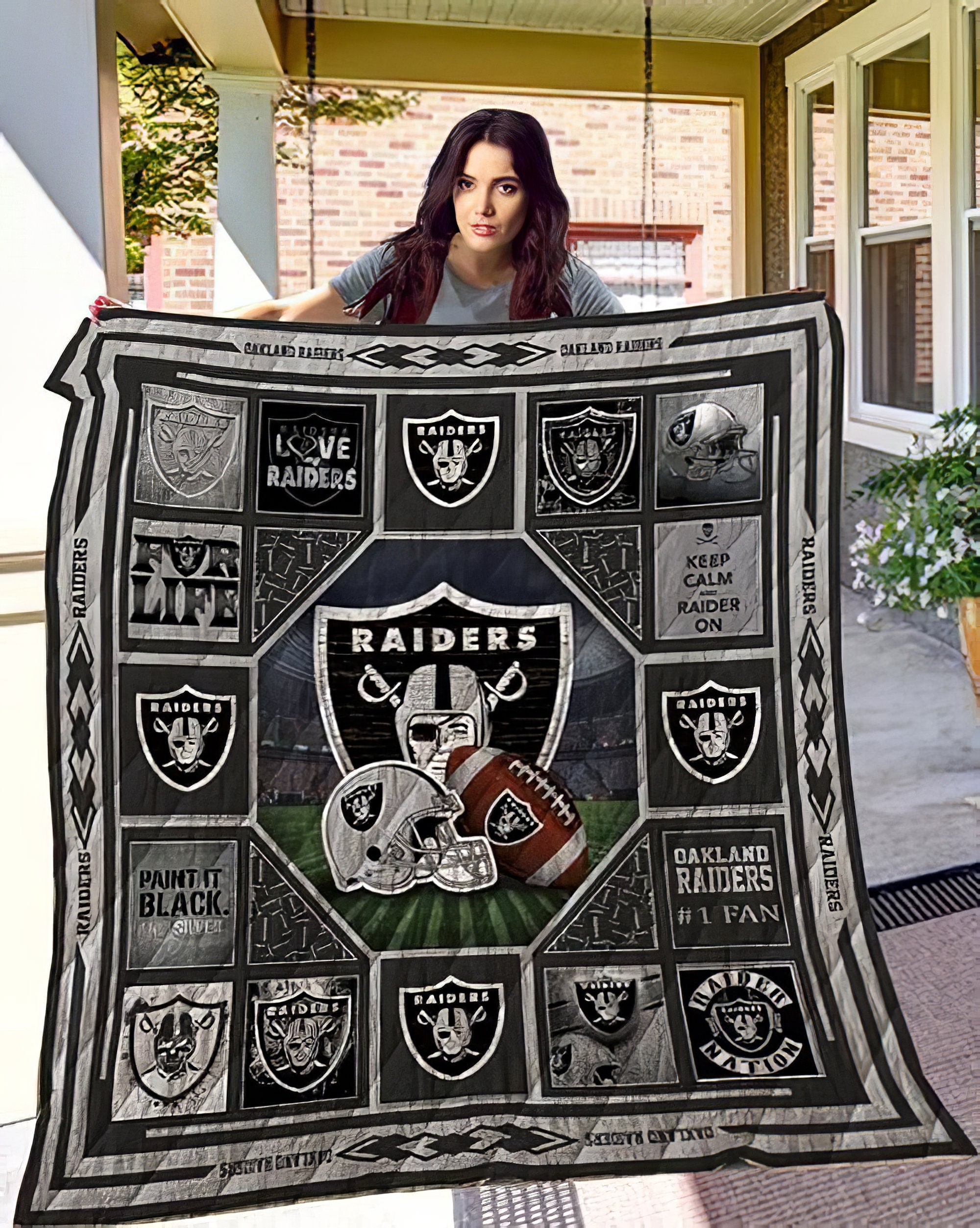 Oakland Raiders Quilt Blanket NFL Team Las Vegas Raiders Etsy