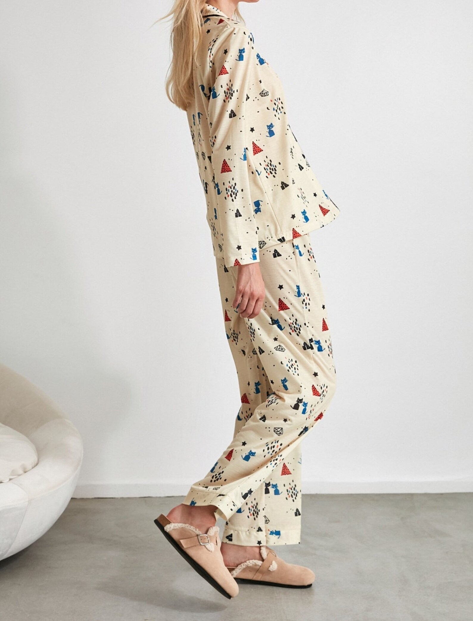 Printed Knitted Pajamas Set Cotton 100 Special Designer Etsy