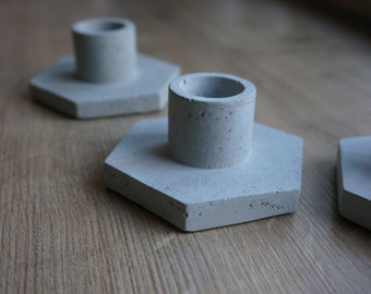 Candlestick | Candle holder | Concrete | Hexagon | Handmade