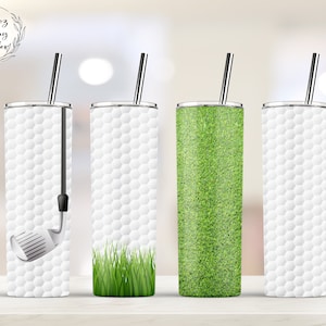 Golf Tumbler, 20oz Skinny Tumbler Sublimation Designs, Golf Gifts 4 Realistic Designs Wraps Templates - PNG Digital Download
