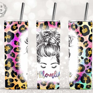 Mom Life Leopard Tie Dye Tumbler Subliamtion Designs, 20 oz Skinny Tumbler Wraps Templates - PNG Instant Download