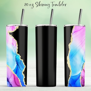 Add Your Own Text / Alcohol Ink Abstrac Gold Marble Glitter Sublimation Tumbler Designs - 20oz Skinny Tumbler Templates PNG Digital Download