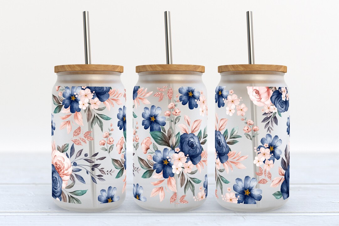 Watercolor Floral Bouquets 16 Oz Libbey Glass Can Tumbler Sublimation ...