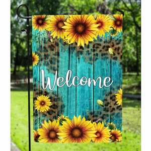 Welcome Rustic Sunflower Tea Wood Leopard Garden flag sublimation design - PNG Digital Download