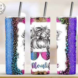 Colorful Momlife Glitter Rainbow Tumbler Subliamtion Design, 20oz Skinny Tumbler Wraps Templates - Instant Download