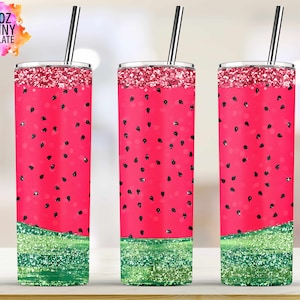 Glitter Watermelon Tumbler Summer Fruit Tumbler, 20oz Skinny Tumbler Sublimation Designs Straight Tapered Tumbler, PNG File Digital Download