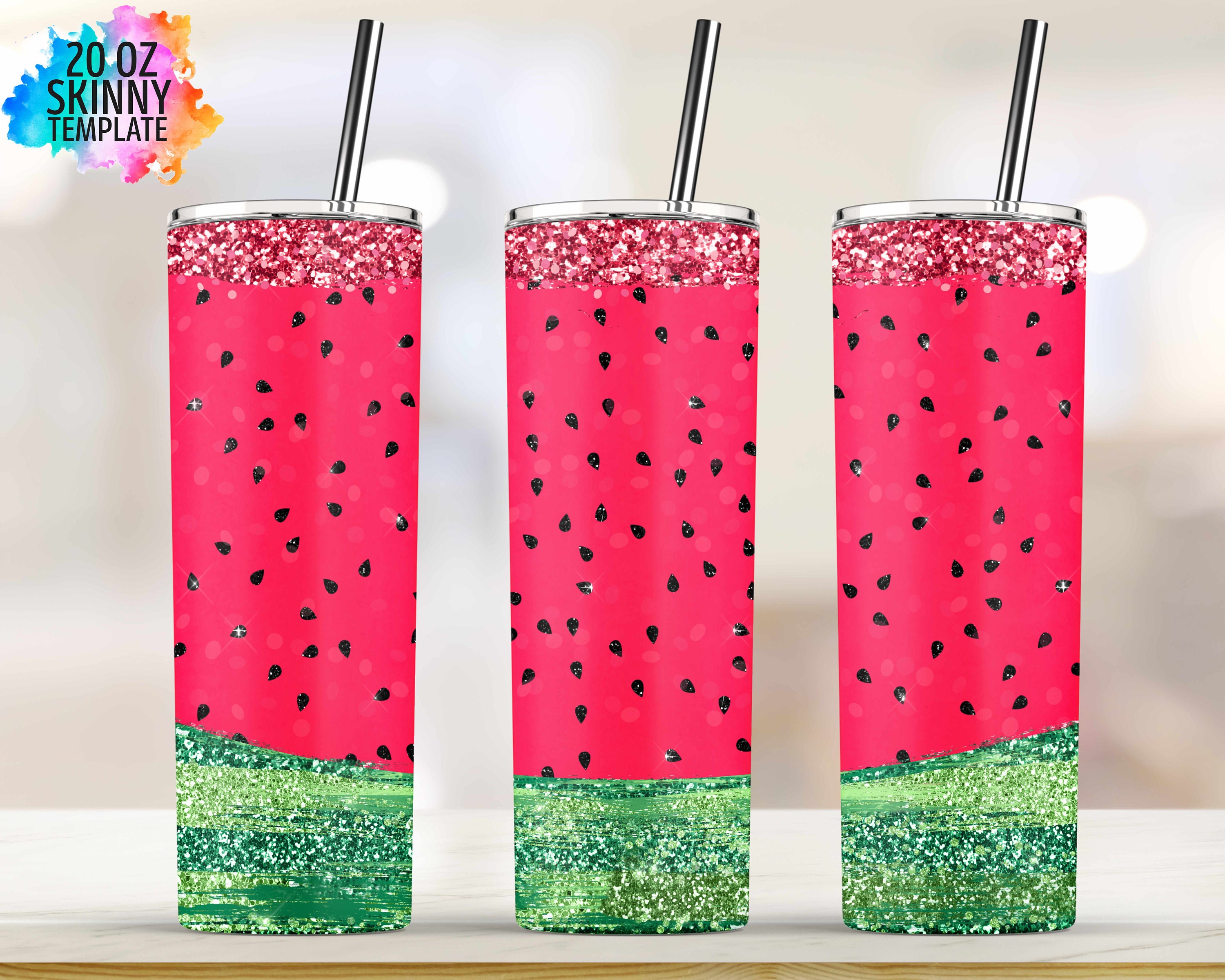 Glitter Watermelon Tumbler Summer Fruit Tumbler 20oz Skinny Etsy