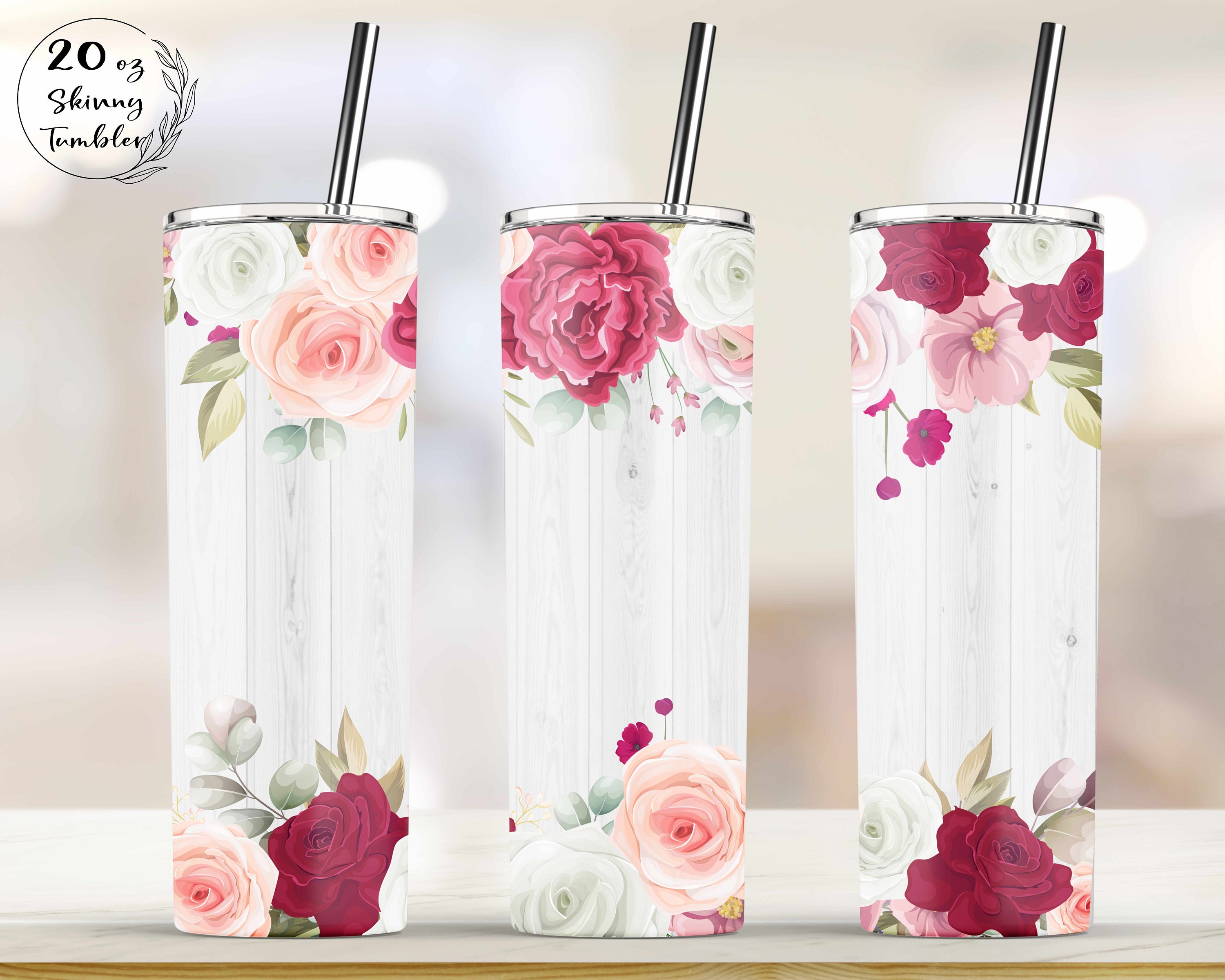 Floral Tumbler Rose Bridesmaid Tumbler 20oz Skinny Tumbler Etsy