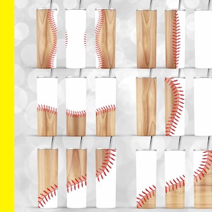 Baseball Laces Tumbler, Wood Baseball Bat, BUNDLE 20 oz Skinny Tumbler Sublimation Designs Digital Template PNG - Instant Download