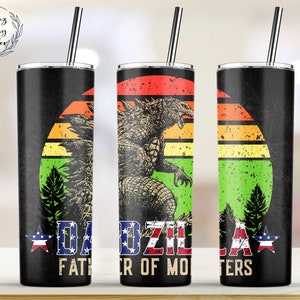 Dad Godzilla - DADzilla Tumbler 20oz Skinny Tumbler Sublimation Designs, STRAIGHT TAPER Tumbler Wrap - PNG Digital Download