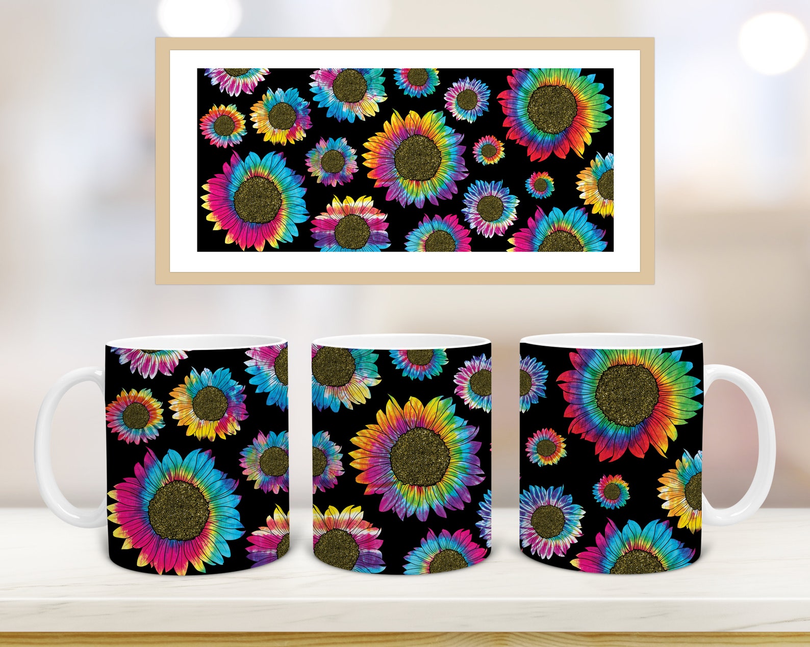 Sunflower Tie Dye Mug Sublimation Designs 110z Mug Template Etsy