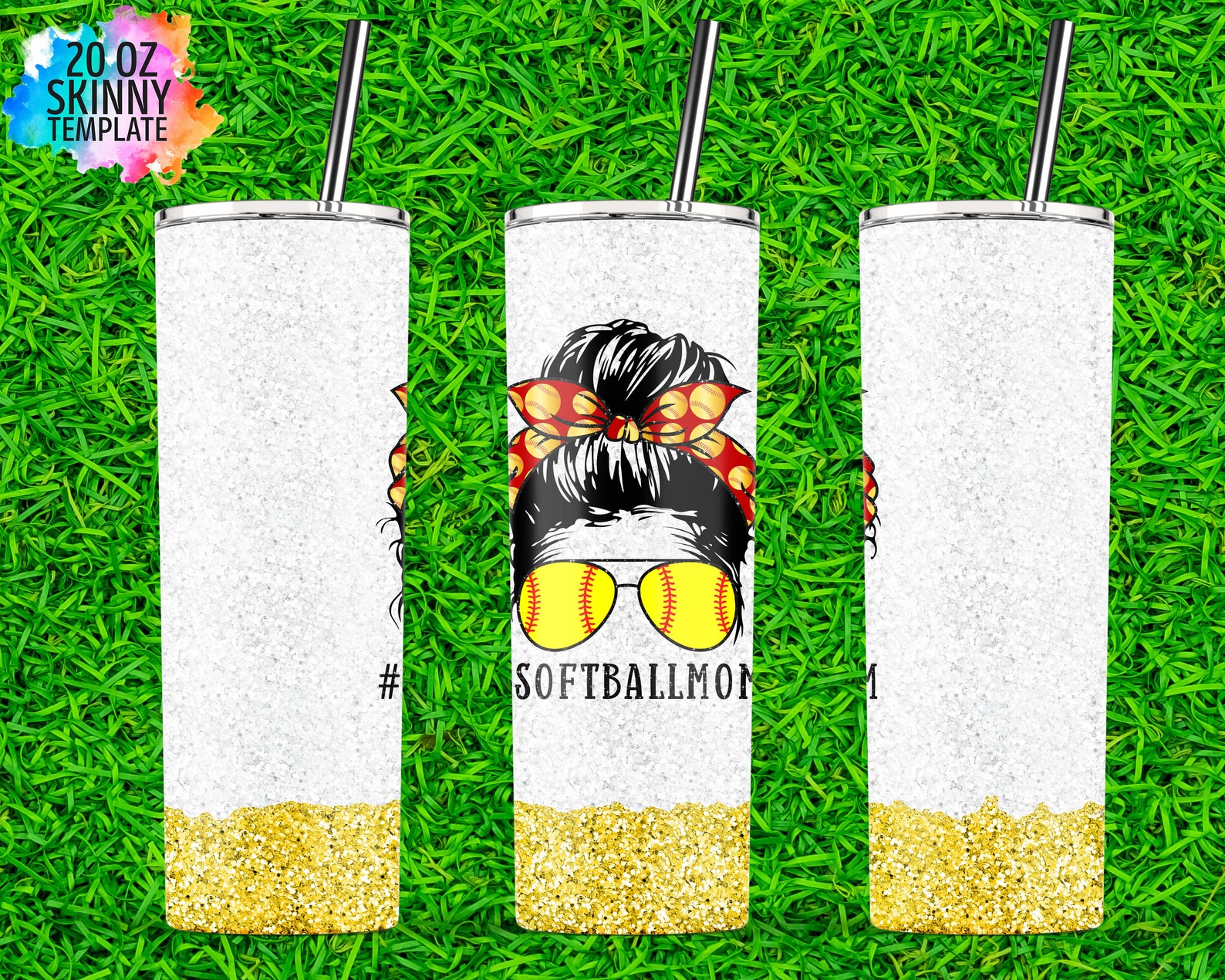 Download Glitter Softball Mom 20oz Skinny Tumbler Sublimation ...