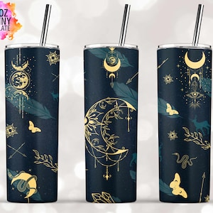 Mystical 20oz Skinny Tumbler Sublimation Designs Celestial Moon for Straight Tapered Tumbler - PNG File Digital Download