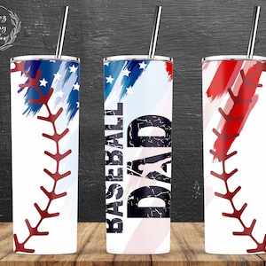 Baseball Dad American Flag Tumbler 20oz Skinny Tumbler Sublimation Designs, Straight Tapered Tumbler Wrap, PNG File Digital Download