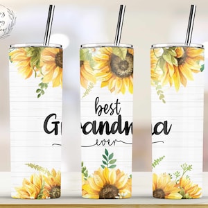 Best Grandma Ever Sunflower White Wood Tumbler 20oz Skinny Tumbler Sublimation Wrap Designs Template Straight Tapered - PNG Instant Download