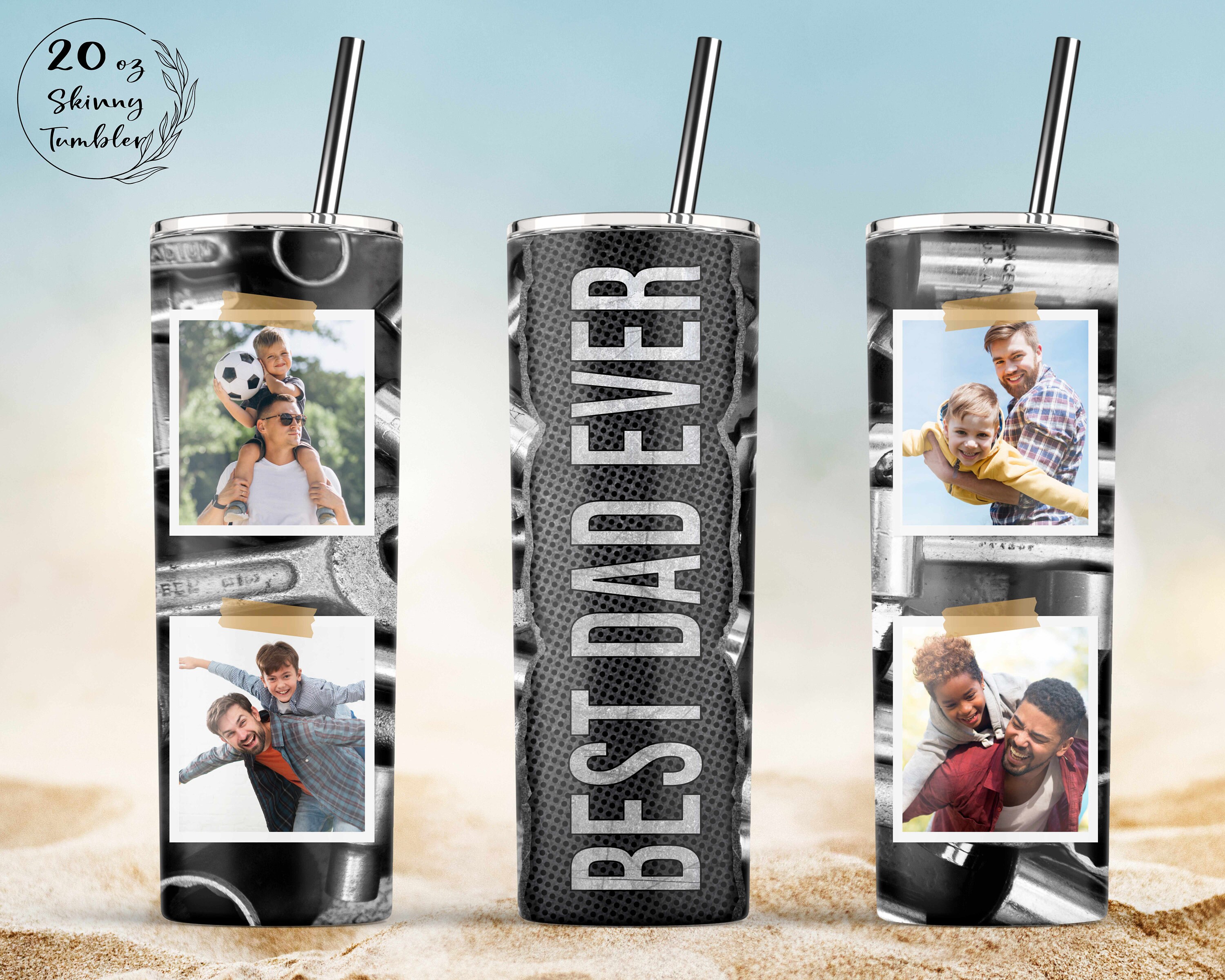 Best Dad Ever Camo Photo Frame Tumbler 20oz Skinny Tumbler Wrap Designs ...