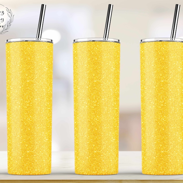 Yellow Glitter 20 oz Skinny Tumbler Sublimation Designs, Full Wrap Template, Straight / Tapered - Png file Instant Download