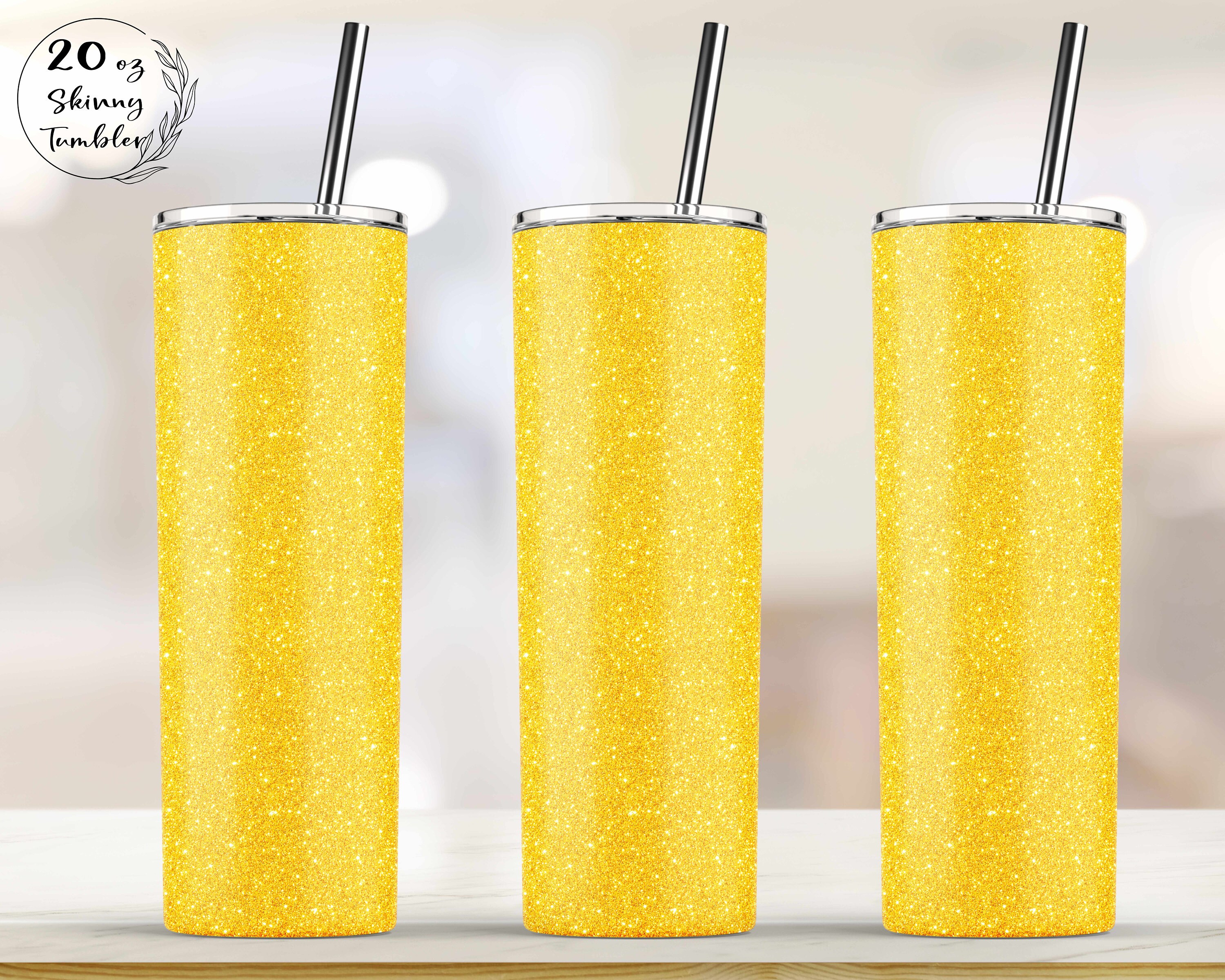 Yellow Glitter 20 oz Skinny Tumbler Sublimation Designs Full Etsy