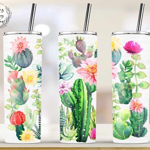 Cactus Flower Tumbler, 20oz Skinny Tumbler Sublimation Wrap Designs Template - PNG Instant Download
