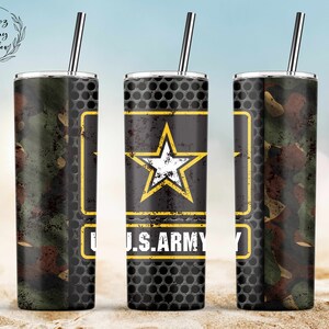 Army Tumbler, 20oz Skinny Tumbler Sublimation Designs, Grunge Metal Camouflage Military Template Tumbler Full Wrap, PNG Digital Download