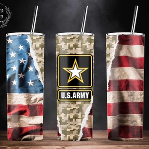 Army Flag Tumbler, 20oz Skinny Tumbler Sublimation Designs, Camo Military Tumbler Full Wrap, PNG Digital Download