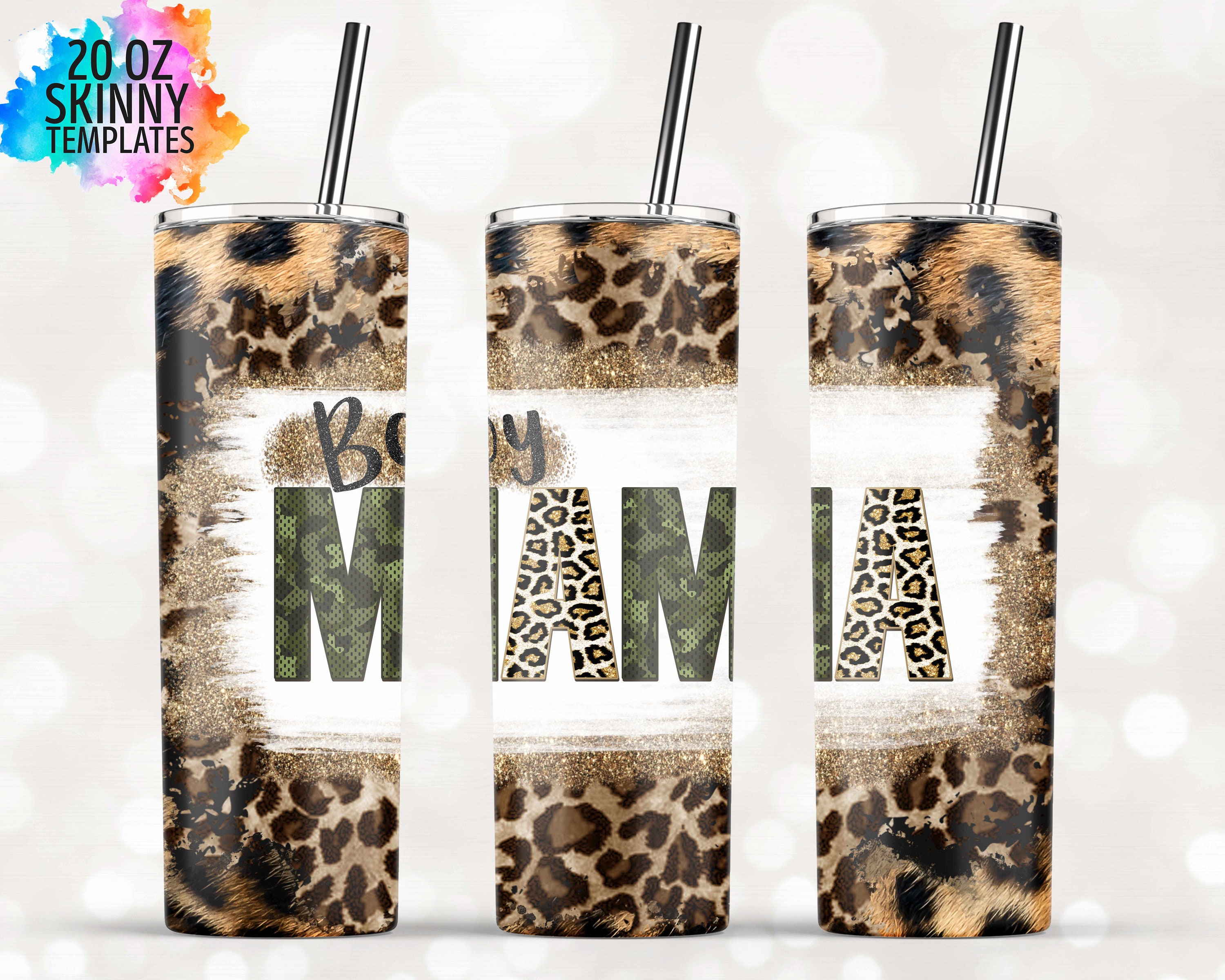 Mama Tumbler Camo 20oz Skinny Straight Tumbler drinkware-with straw-water  bottle