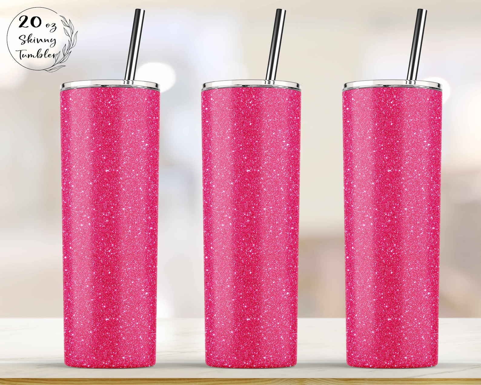 Pink Glitter 20 oz Skinny Tumbler Sublimation Designs Full Etsy
