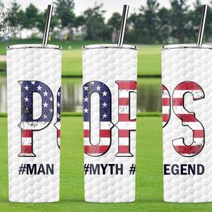 Pops Man Myth Legend Golfer Tumbler, 20oz Skinny Tumbler Sublimation Designs, Fathers Day Tumbler PNG Digital Download