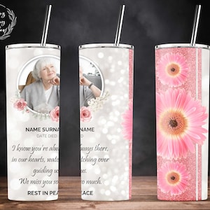 Rest In Peace Tumbler | Daisy flower Photo Memorial Tumbler, 20oz Skinny Tumbler Sublimation Wrap Designs Template, PNG Digital Download