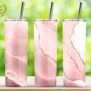 Blush Pink Marble Gold Glitter Sublimation Designs, Full Wrap 20 oz skinny tumbler template - PNG Digital Download