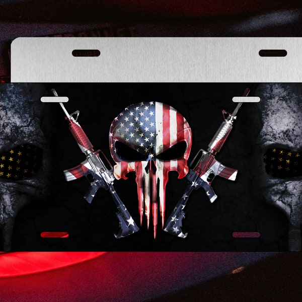 Skull with rifles, Guns License Plate Sublimation Design Template Patriot/2nd Amendment/Liberty or Death/Mens - Png Digital Download