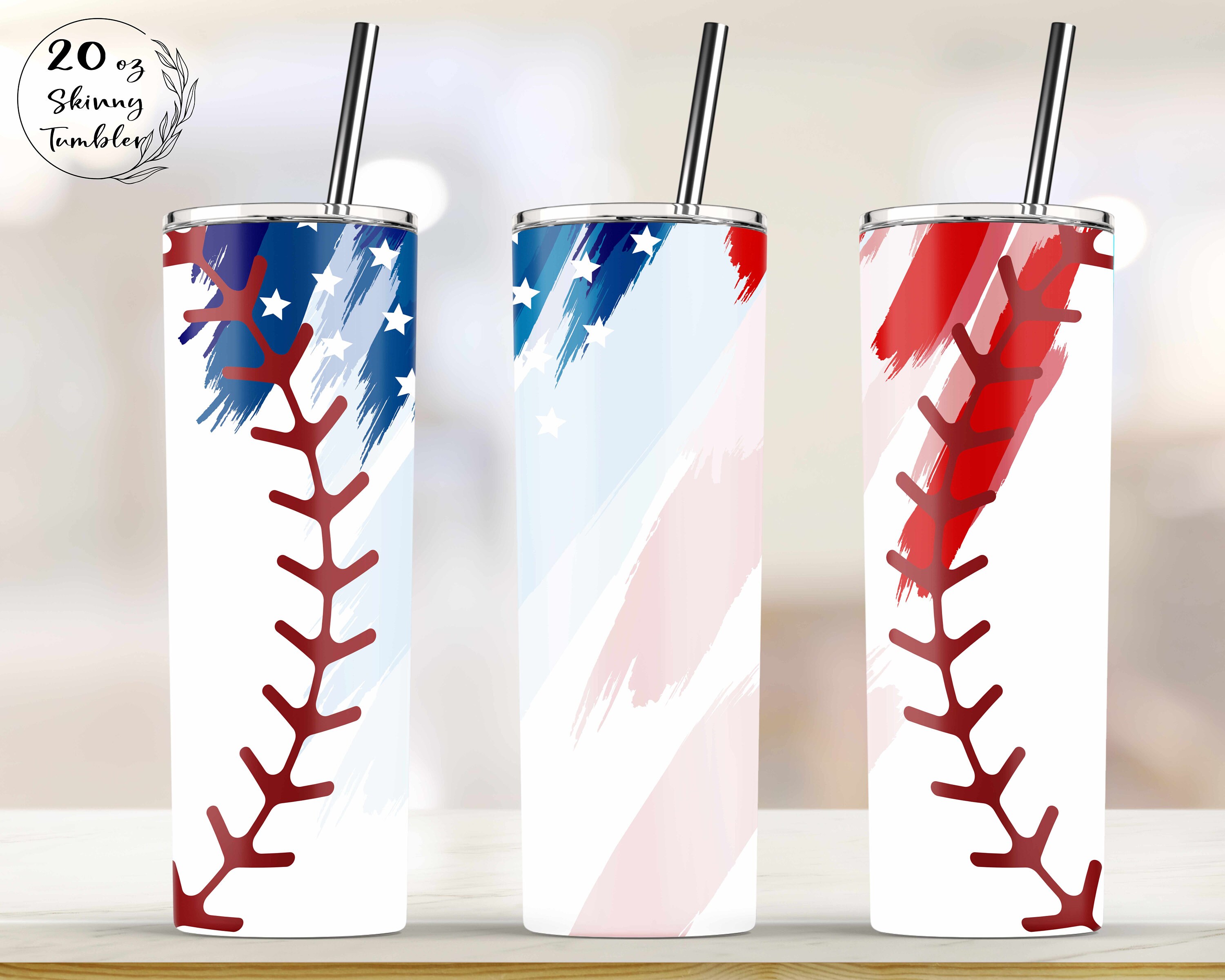 Baseball American Flag 20oz Skinny Tumbler Sublimation Etsy
