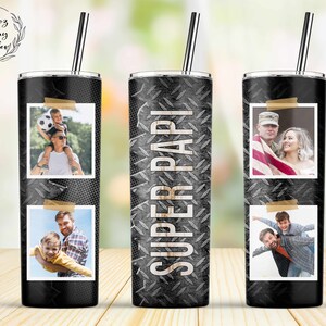 Super Papi Photo Dark Metal Tumbler, 20oz Skinny Tumbler Sublimation Wrap Designs, Cadeau fête des pères - PNG Instant Download