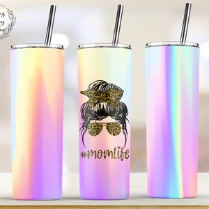 Hashtag Mom Leben, #Momlife Pastell Regenbogen Gradient BG, 20oz gerade Tumbler Design-Vorlage für Sublimation - PNG digitaler Download