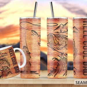 Fishing Reel Cool Dad Skinny Tumbler 20oz Wrap, Mug Template 11oz Sublimation Waterslide PNG Digital Desings Download