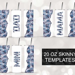 DAD MAMA and Mini Camo Sublimation Design, 20oz Skinny Tumbler Wraps Templates, Straight and Tapered - PNG Instant Download