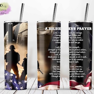 A Soldier&#39;s Prayer 20oz Skinny Tumbler Sublimation Wrap Designs Template Army,Military,Marine,Navy,Veterans Day - PNG Digital Download