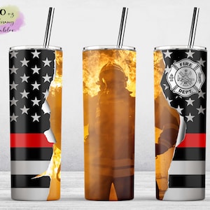 Patriotic Firefighter Tumbler Wrap, 20oz Skinny Tumbler Sublimation Design Template , Fire Fighter, dad gift, husband - Png Digital Download