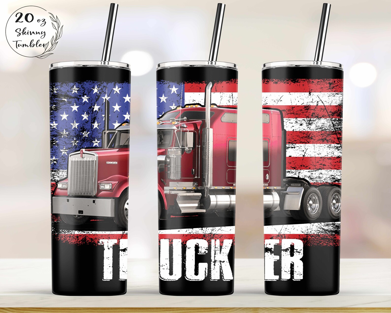 American Trucker Tumbler 20oz Straight Tumbler Design Etsy