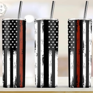 Flag Thin Red Line, 20oz Straight Tumbler Design Template for Sublimation, Full Tumbler Wrap - PNG Digital Download