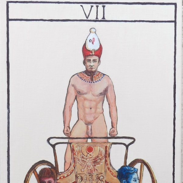 Le Chariot, septième carte du Tarot par Lysalamandre en peinture acrylique sur châssis entoilé.