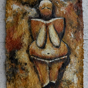 The Venus of Dolni Vestonice, acrylic painting on a prehistoric art theme.