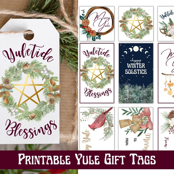 Yule Gift Tags Printable - Pagan Wiccan Christmas Tags - Yuletide Winter Solstice - INSTANT DIGITAL DOWNLOAD