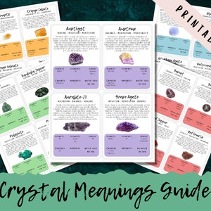 Crystal Meanings Printable Guide, Crystal Cheat Sheet for Grimoire, Wiccan Referrence Journal Pages, Book of Shadows Digital Download