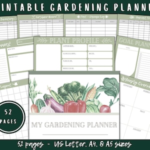 Tuinplanner afdrukbaar, groenteplanttracker, tuinkalenderdagboek voor beginners