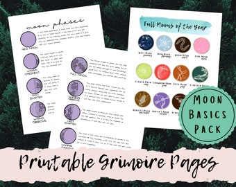 Moon Phases Guide Printable Grimoire Pages, Full Moon Pages for Book of Shadows, Wiccan Moon Magic