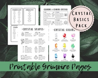 Crystal Basics Guide Printable Grimoire Pages, Book of Shadows Crystal Cheat Sheet for Beginners