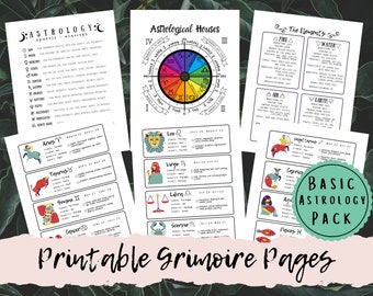 Astrology Basics Guide Printable Grimoire Pages, Book of Shadows Astrology for Beginners